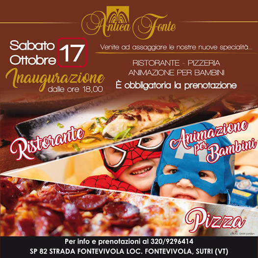 | 17 OTTOBRE 2020 | SUTRI - Degustazioni: inaugurazione al ristorante-pizzeria Antica Fonte!