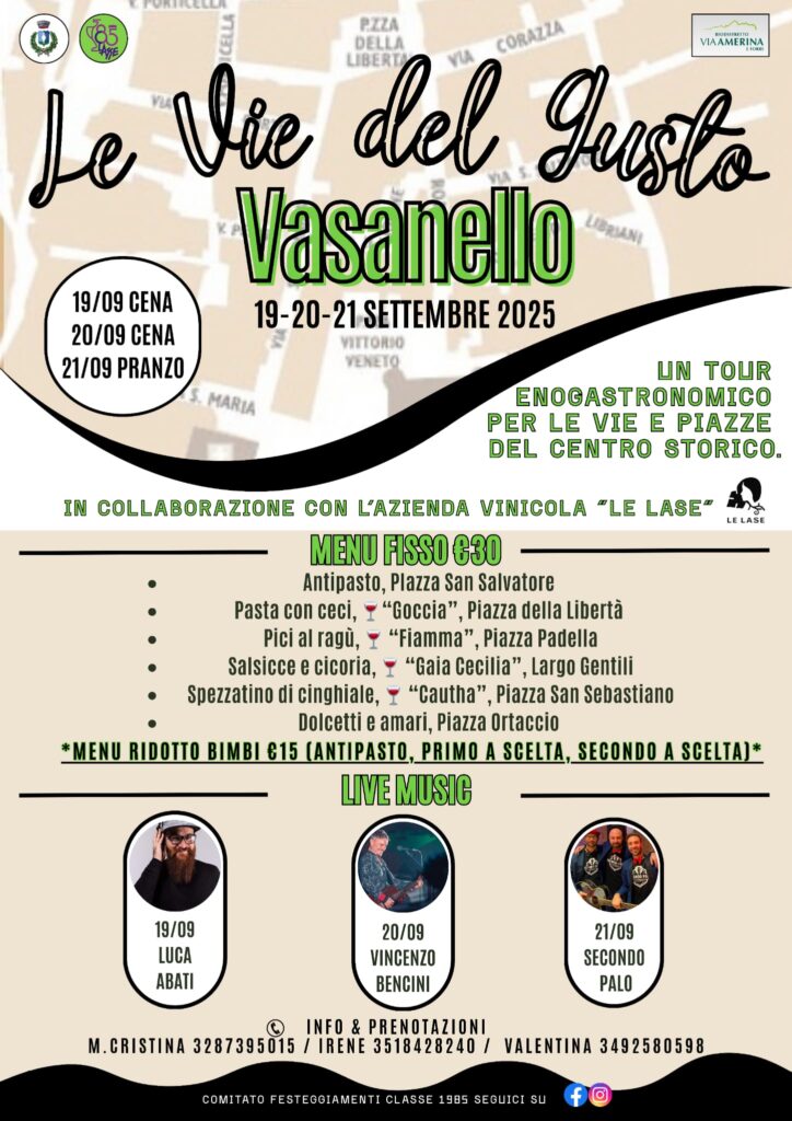 | 19,20,21 SETTEMBRE 2025 | VASANELLO - Le vie del gusto: percorso enogastronomico nel centro storico