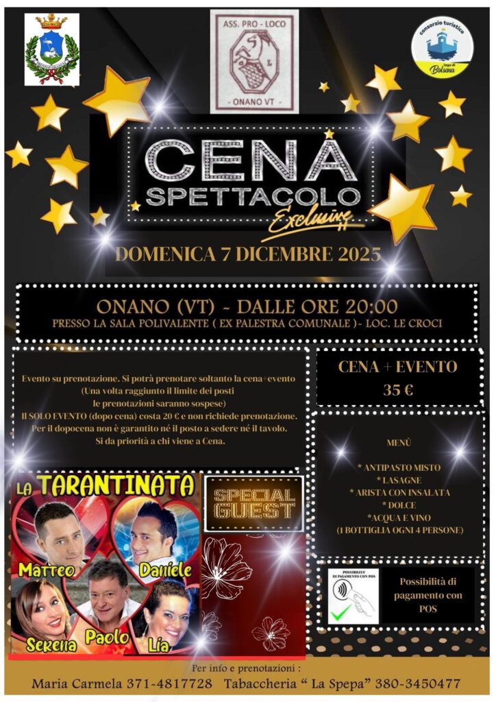 | 7 DICEMBRE 2025 | ONANO - Tutto pronto per la Tarantinata!