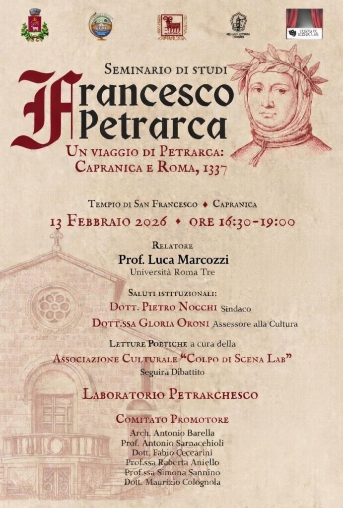 | 13 FEBBRAIO 2026 | CAPRANICA - Seminario di studi: "Un viaggio di Petrarca: Capranica e Roma,1337"