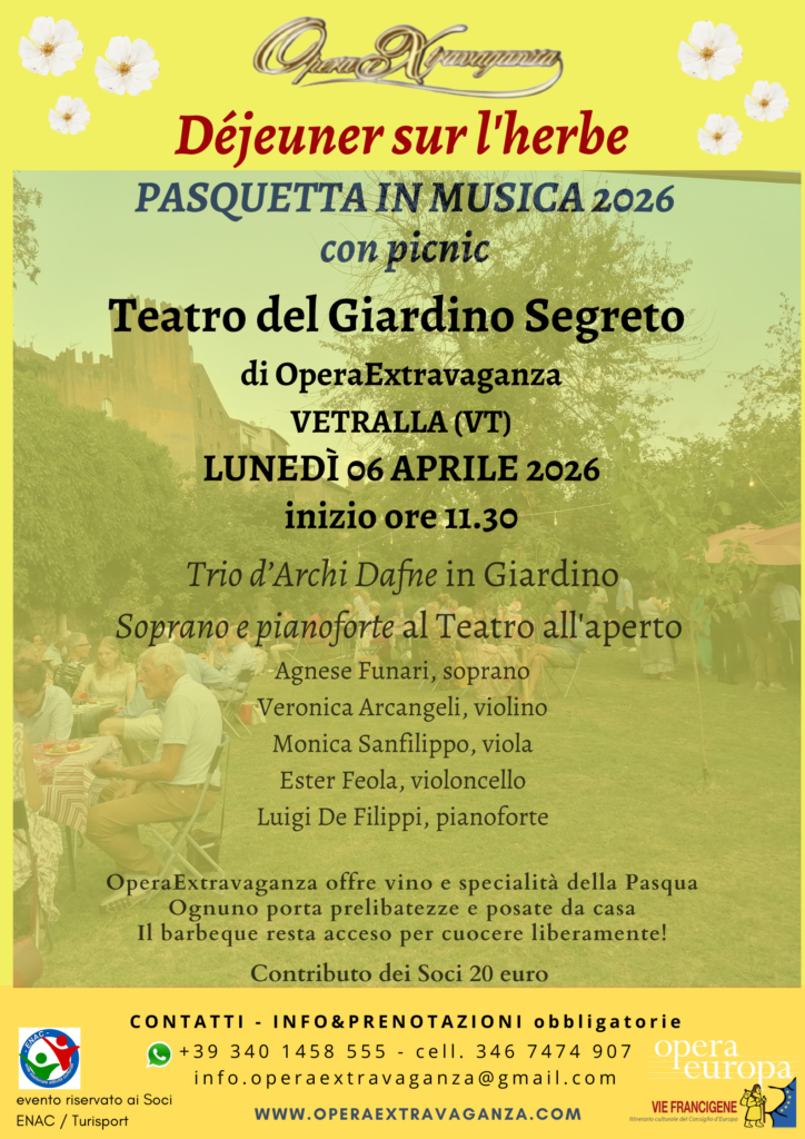 | 6 APRILE 2026 | VETRALLA - Pasquetta nel Giardino segreto: pic-nic e musica!