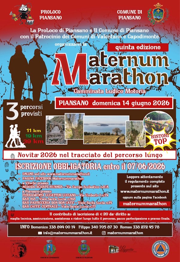| 14 GIUGNO 2026 | PIANSANO - Tutto pronto per la Maternum Marathon!