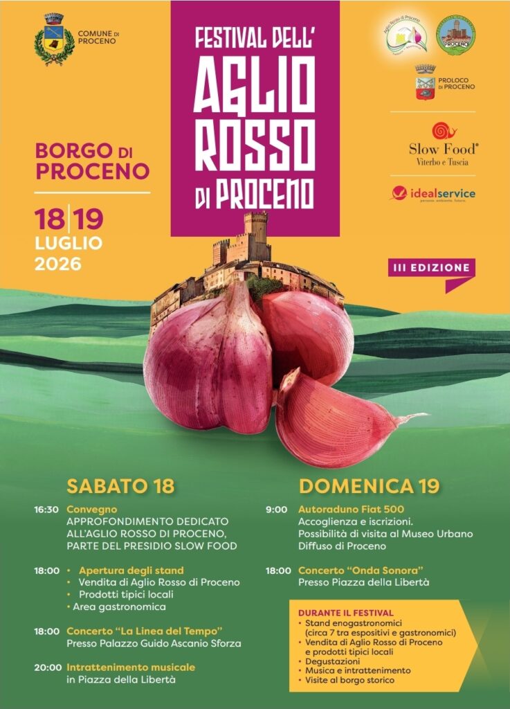 | 18,19 LUGLIO 2026 | PROCENO - Torna il Festival dell' Aglio rosso! Due giorni di eventi per una delle eccellenze agroalimentari della Tuscia
