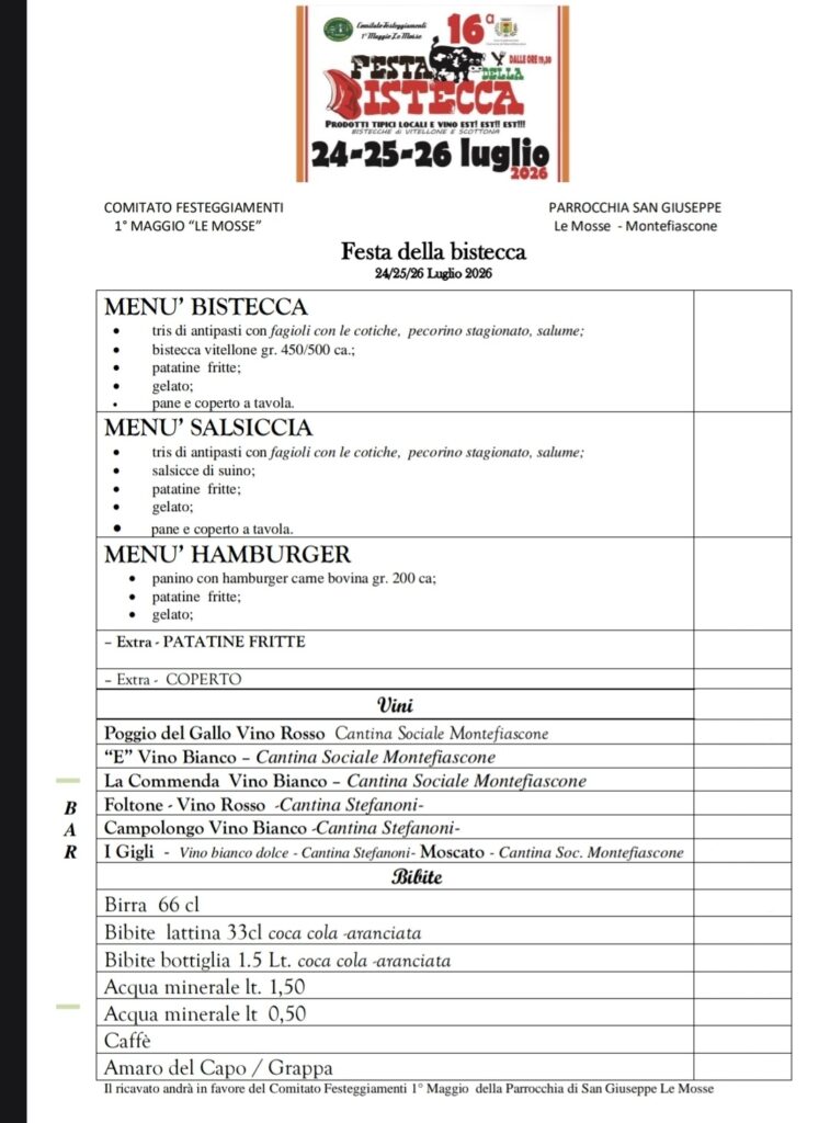 | 24,25,26 LUGLIO 2026 | MONTEFIASCONE - Festa della Bistecca