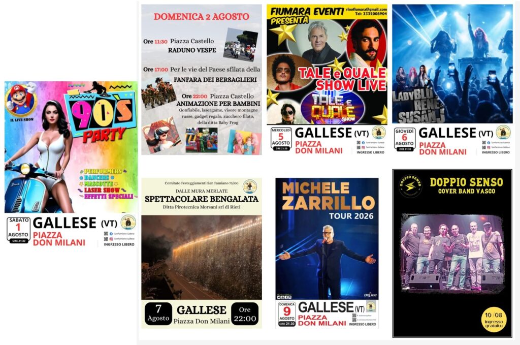| Dall' 1 al 10 AGOSTO 2026 | GALLESE - San Famiano, una Festa Patronale tutta da vivere! Tradizione, musica e non solo...